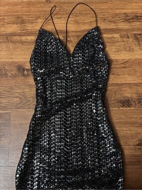 Eclipse Black Sequin Mini Dress with Spaghetti Straps